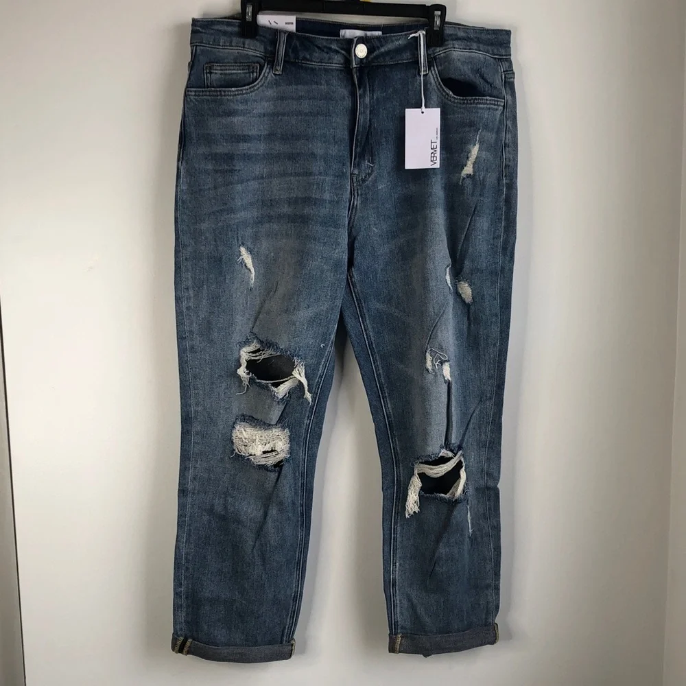 Vervet Distressed Boyfriend Ankle Blue Jeans - Picture 2 of 7